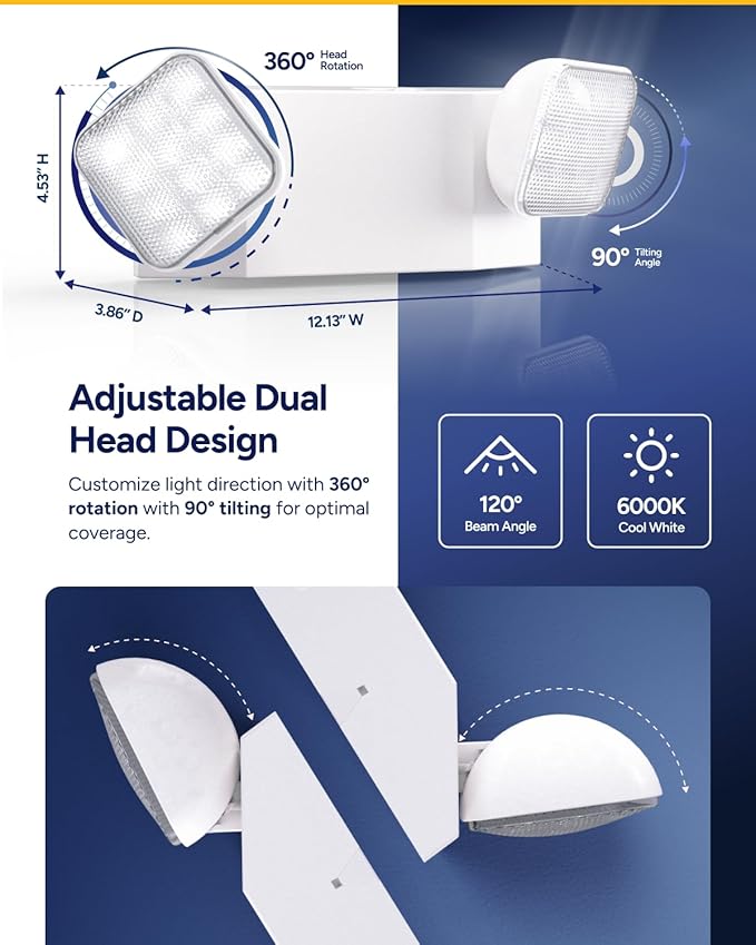 Sunco 6 Pack LED Emergency Lights for Business, Commercial Lighting, Power Outages, Offices, with Backup Battery (90 Minutes), Wall Mount, Hard Wired, 120-277V, Fire Resistant (94V-0) UL