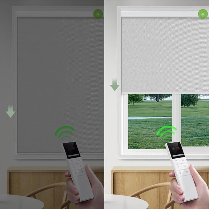 Zshine Motorized Blackout Window Blinds Customize Width (23-95 Inches) Remote Control Wireless and Rechargeable Roller Shades Blinds for Windows, Home, Office, Hotel, Club, Restaurant(82006E)