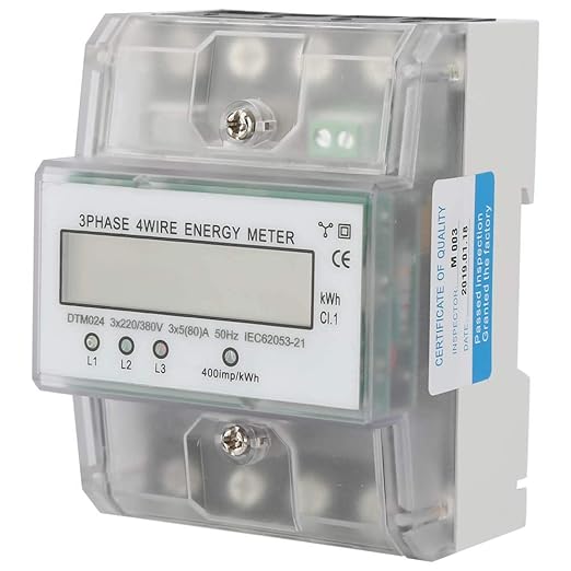 Electric Power Meter, Phase 4 Wire KWh Meter with LCD Display 5-80A Energy Consumption Digital Electric Power Meter Three Phase 4P LCD Power Meter, 220/380V