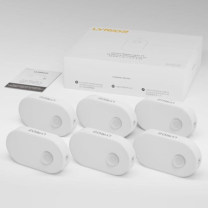 Lyridz Plug in Night Light with Motion Sensor, Smart Cool White LED Nightlights with 1-120LM Stepless Adjustable Brightness for Bathroom, Bedroom, Kitchen, Stairs, Hallway, 6 Pack