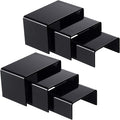 Chuangdi 2 Sets Acrylic Display Risers, Product Stand, Jewelry Display Riser Shelf Showcase Fixtures for Dessert Cupcake Candy Figure Treat Action Showcase(Black,Small Set)