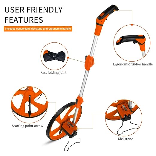Zozen Distance Measuring Wheel, Measure Wheel in Feet and Inches, Collapsible/Mechanical/One Key to Reset/Kickstand to Keep Stand/Starting Point Arrow and Carrying Bag, Adapt to Various Roads.