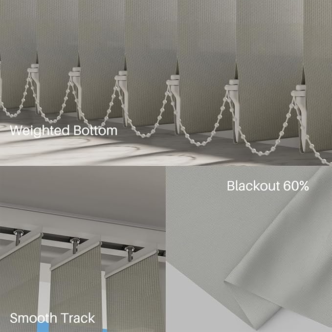 Blindify Motorized Vertical Blinds, Light Filtering Sliding Door Shades Vertical Shades Remote Control Customize, Pure Beige
