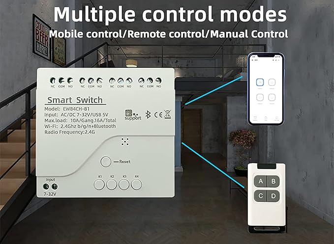 Newgoal 4 Channel Smart Switch, Momentan/Locking WiFi Relay, eWeLink App Bluetooth Control Switch, DIY Smart Home, Compatible with Alexa Google Home