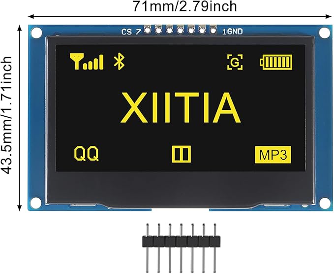 XIITIA 2pcs 2.42 inch 128x64 OLED LCD Display Module SSD1309 7 Pin SPI/IIC I2C Serial Interface for Arduino UNO R3 (Yellow Light)