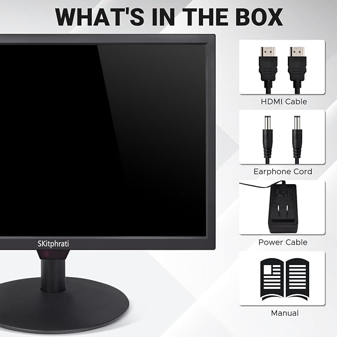 SKitphrati 19 Inch HD (1440 x 900) PC Monitor, Computer Monitor with HDMI VGA AV BNC USB Ports, 60Hz, 5Ms, VESA, Build-in Speakers, LED Display for Laptops and Desktops Office Home