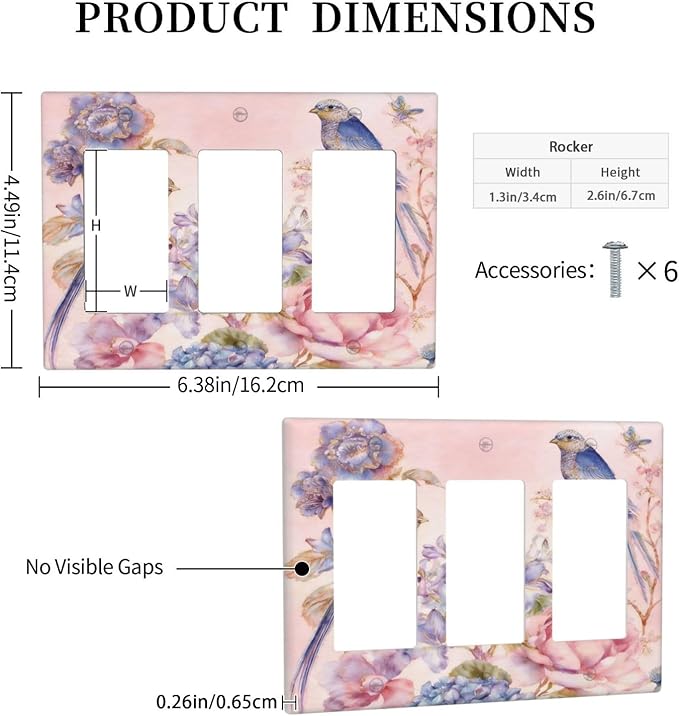 Bvtewkhz Floral Birds Morris 3 Gang Triple Rocker Decorative Outlet Covers Light Switch Plate Electrical Receptacle Switchplate For Bathroom Kitchen Bedroom