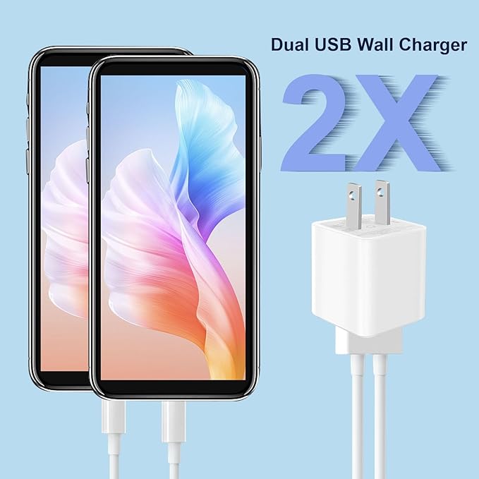 USB Wall Charger, Charger Block, Dual A Port Plug Cube, Power Adapter Charging Plug Box Brick for Phone 16 15 14 13 12 11 Pro Max SE XS XR X 8 7 6, Android Phones, and More (Creamy White)