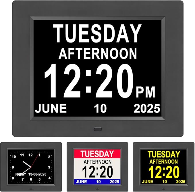 Jaihonda Clock with Date and Time for Elderly Dementia Clock for Seniors 12 Alram Option Large Display Large Number Digital Calendar Day Alzheimers Clocks for Seniors