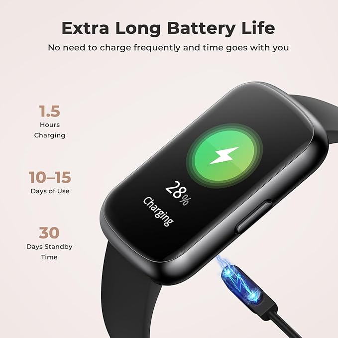 TIFOZEN Fitness Tracker for Women Men, Smart Watch Band with 24/7 Heart Rate Blood Oxygen Sleep Monitor, Calories Step Tracker Pedometer 3ATM Waterproof Activity Tracker for Android iOS, Black