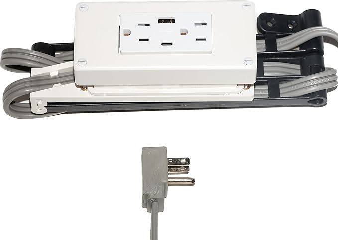 My Tidy Space Compact Combo (1) USB-A (1) USB-C (2) 15 Amp in-Drawer Docking Station Outlet Plugs with Retractable arm