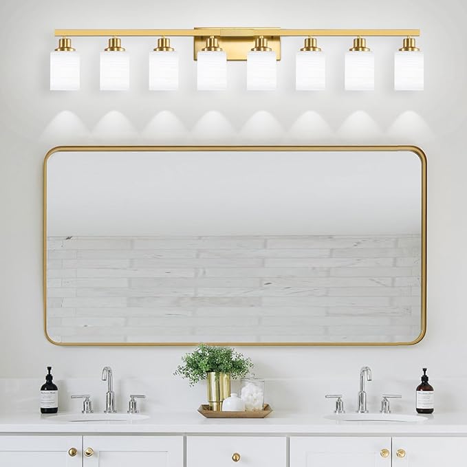 DIKAIDA 52inch Gold Bathroom Light Fixtures, Modern Bathroom Vanity Light with Milky White Glass Shade, Gold Wall Lamp Sconces for Mirror Bedroom, Living Room Hallway