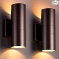wowlite Modern Outdoor Wall Light with Dusk to Dawn Sensor 2 Pack, LED Cylinder Up Down Wall Light Outdoor 2700K Warm Light Bronze Exterior Light Fixture, IP65 Waterproof Wall Sconce for Porch Garage