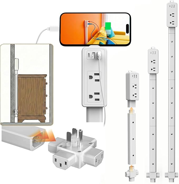 Wall Outlet Extender Stick & Electrical Plug Extension Outlet, Adjustable 8"-36" Wall Plug Extender, Multi Plug with USB C & A, 2 AC, 360° Access for Hard-to-Reach Outlets Behind Furniture Sofa Desk