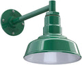 Steel Lighting Co. Hawthorne Barn Light | Outdoor Wall Mounted | 8 inch Dome | 11 inch Straight Arm| Small Farmhouse Light Made in America | Green Exterior/White Interior