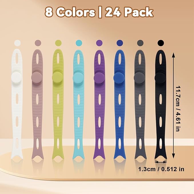 SOLIDATOR 24-Pack Reusable Fish-Shape Silicone Cable Ties – 8 Colors, 4.7” Adjustable Cord Organizers for Cords & Electronics, Cord Wraps for Charging Cables, Cable Management for Home & Office