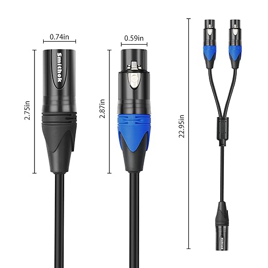 Smithok XLR Splitter Cable,Dual Female to Male Y Cable (XLR Splitter 3 Pin 2 Female to 1 Male),Balanced Microphone Splitter Cord Audio Adaptor - 1.6ft /0.5m