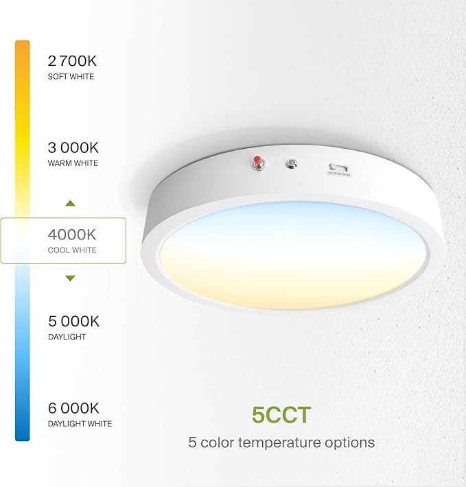 ASD LED 12" Round Flush Mount Ceiling Light Fixture, Low Profile Surface Lighting | 5CCT, Dimmable, Battery Backup, ETL Listed | 24W 2100LM 2700-6000K 120V | Kitchen, Hallway Lamp | White, 12 Pack