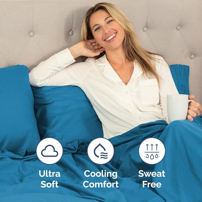 Full XL Bed Sheet Set - 4 Piece Extra Long Extended Full XL Sheets - Soft, Breathable & Cooling - Fits 8" to 16" Mattress w/ Deep Pockets - 54" x 80" - Easy-Fit, Wrinkle & Fade Resistant - Denim Blue