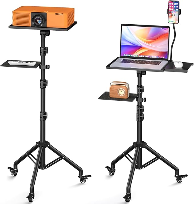 Facilife Projector Stand Tripod on Wheels, Adjustable Height 31-56 Inches, Laptop Tripod Stand Rolling, Heavy Duty Projector Tripod Metal Construction, Multifunctional for Office & Home (31-56 Inches)