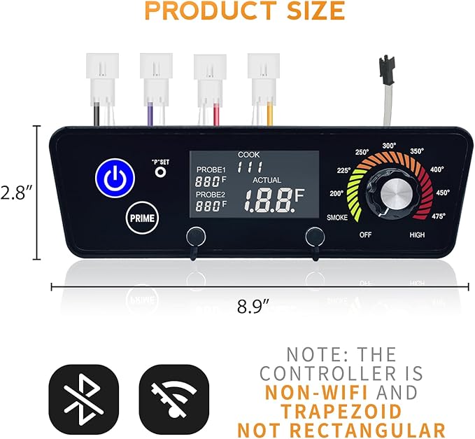 Trapezoid Upgraded Digital Thermostat Control Board (AC03P7) Replacement for Pit Boss P7-340/P7-540/P7-700/Austin XL P7-1000/440FB1 Wood Pellet Grills Matte Black with RTD Temperature Probe
