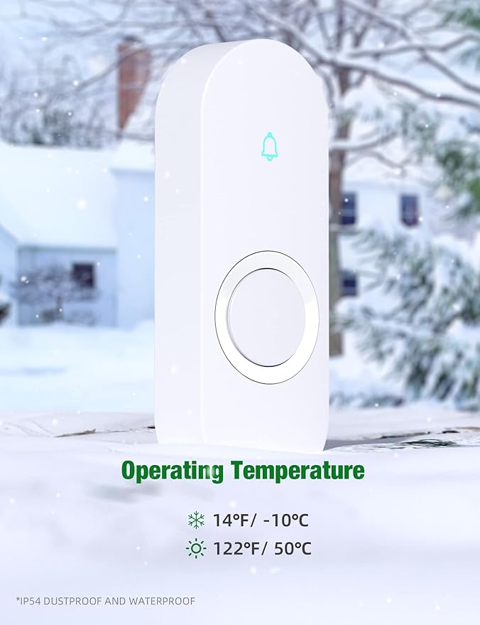 AIDA Lighted Wireless Doorbell for Home, Waterproof Battery Doorbell Wireless 1,000ft Range, 5 Volume Levels with 58 Chimes & LED Flash on Receiver (White, 2 Buttons & 1 Receiver)