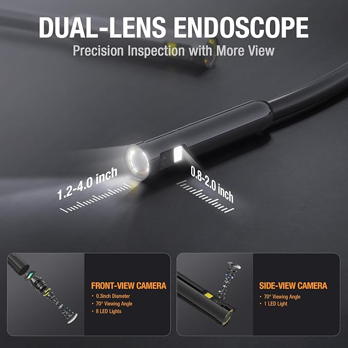 Dual Lens Endoscope with Light, Teslong USB-C Inspection Camera with 8+1 LED Lights, Flexible Waterproof Fiber Optic Snake Scope Compatible with iPhone 15, Android(16.5FT)
