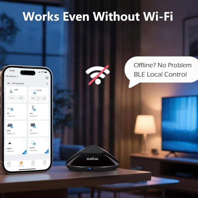 BroadLink Universal IR/RF Remote RM MAX, Wi-Fi & BLE Smart Hub for TV/AC/Blinds, Voice Control, Compatible with Alexa & Google Assistant, Local Control & Fast Setup