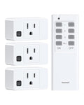 Remote Control Outlet, 200FT Long Range Wireless Light Switch, Mini Electrical Outlet Plug, 15A/1875W High-Power Switch for Lights, Fans, Household Appliances, FCC & ETL Listed (3 Outlets + 1 Remote)