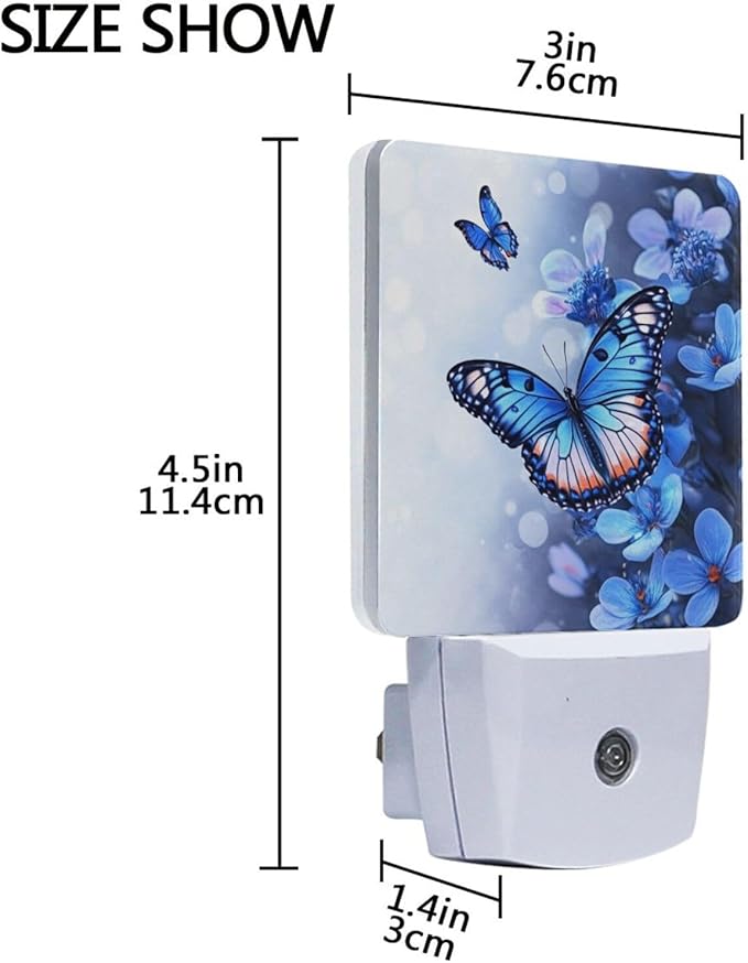 Pigsaly Led Night Light Flowers Blue Butterfly Night Light Plug in Wall Lamp Smart Dusk to Dawn Sensor Nightlight Led Lamp Energy Saving Lights Gift for Kids Room Bedroom Bathroom Hallway
