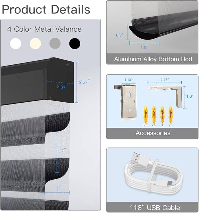 Tokblind Motorized Sheer Shade with Remote Control, Light Filtering Electric Roller Blind Compatible with Alexa via Hub, Rechargeable Smart Window Shade Custom Size (Light Filtering Black)