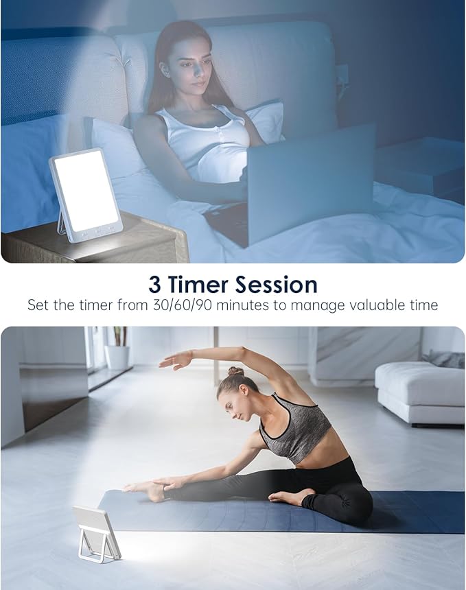SUXIO Light Therapy Lamps Rechargeable, 10000 Lux Sunlight Lamp with Wake-Up Function, Daylight Lamp with Memory Function, Happy Lamp Use As Lift-Mood, Light Therapy Box for Home/Office
