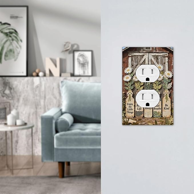 Bvtewkhz Rustic Daisy Barn Door Flowers Duplex Outlet Decorative Light Switch Covers Electrical Faceplate Switch Plates for Bathroom Kitchen Home