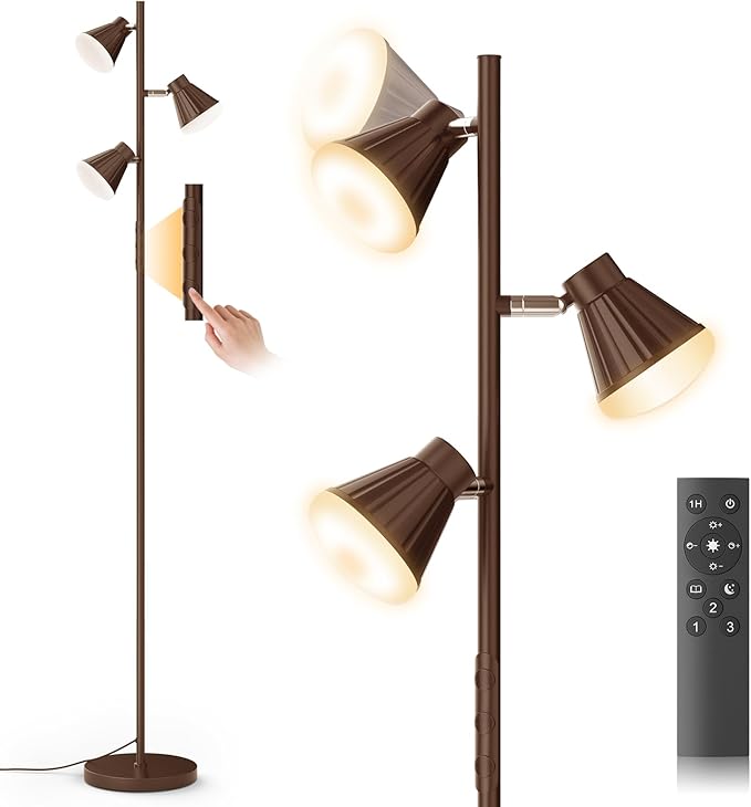 SIBRILLE 36W LED Tree Floor Lamp, Dimmable Tall Standing Lamp with Remote & Touch Control, 4 Color Temperatures Bright Floor Lamp, 3 Rotatable Light Modern Floor Lamps for Living Room Bedroom Office