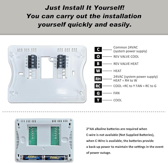 Programmable Auto Changeover Thermostat for Home, Conventional Single-Stage Systems,1 Heat/1 Cool, Extra Large Display, Smart Auto Switching,Easy-to-Use Digital Temperature Control, White Backlight