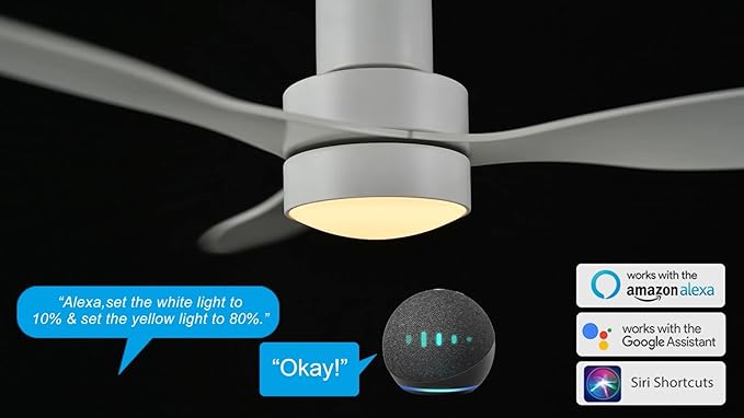 SMAAIR 52" Smart Flush Mount Ceiling Fans with Lights and Remote, Quiet DC Motor, 3-Blade Modern Ceiling Fan, Low Profile Ceiling Fan works with APP/Voice, 8H Timer &24H Schedule, ABS Blades, White
