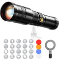 WELLMAKING 15W LED Photography Flashlight Optical Glass Lenses, 7800mAh Aluminum Alloy Patterned Ambient Light, with 20 Patterned Light Filters for Photo, Content Creation Video Recording Accessorie