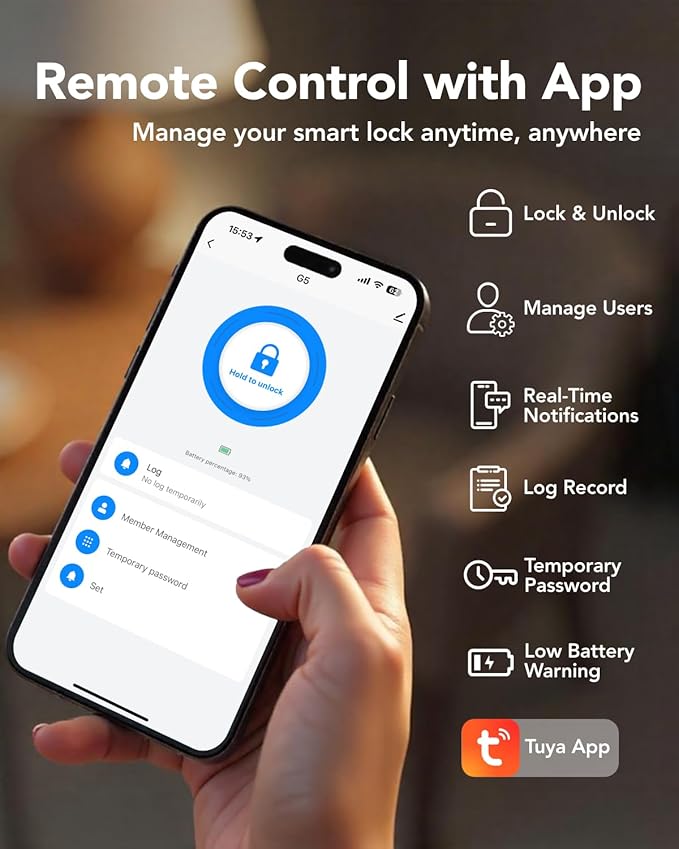 Devo G5 Smart Locks for Front Door, Keyless Entry Door Lock, Deadbolt Smart Lock, App Control, Built-in Wi-Fi, Touchscreen Keypad, 8 Months Battery, IP54 Waterproof, Auto Lock, Easy Installation