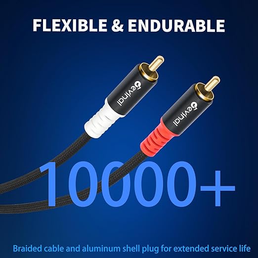 Devinal 10FT RCA Cables, 2RCA to 2RCA Audio Cable, Male Stereo RCA Cord Shielded Braided for Home Theater, HDTV, Amplifiers, Hi-Fi Systems, Car Audio, Speakers