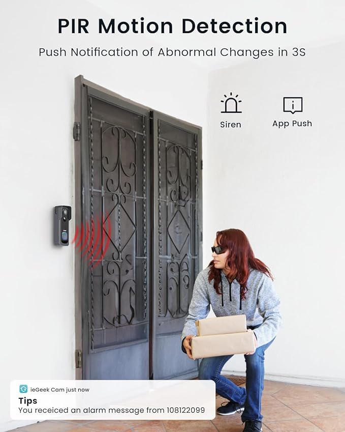 ieGeek 2K Wireless Doorbell Camera No Subscription with 145° Adjustable Angle Mount, Smart Video Doorbell with Chime, Motion Detection, 2-Way Talk Voice Changer, Works with Alexa, Only 2.4Ghz WiFi