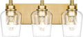METWET Bathroom Light Fixtures, 3-Light Modern Vanity Light with Clear Glass Wine Glass-Shaped Shade, Vanity Lighting Fixtures Over Mirror, Brushed Gold, VL155-BG-3