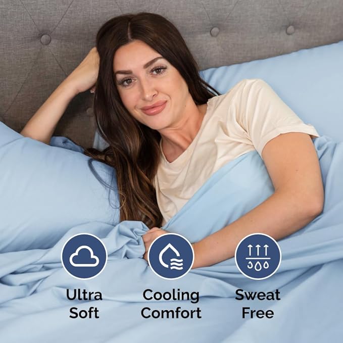Full XL Bed Sheet Set - 4 Piece Extra Long Extended Full XL Sheets - Soft, Breathable & Cooling - Fits 8" to 16" Mattress w/ Deep Pockets - 54" x 80" - Easy-Fit, Wrinkle & Fade Resistant - Light Blue