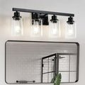 DIKAIDA Bathroom Vanity Light, 4-Light Modern Matte Black Wall Sconce Lighting with Clear Glass Shade, Bathroom Lighting Fixtures Over Mirror,Vintage Wall Mounted Lamps for Mirror Bedroom,Living Room