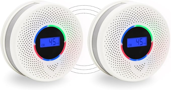 10-Year Battery Wireless Interconnected Smoke and Carbon Monoxide Detector, Smart Interlink Smoke CO Alarm with Digital Display, Fire and CO Combo Alarm for Home (2 Pack)