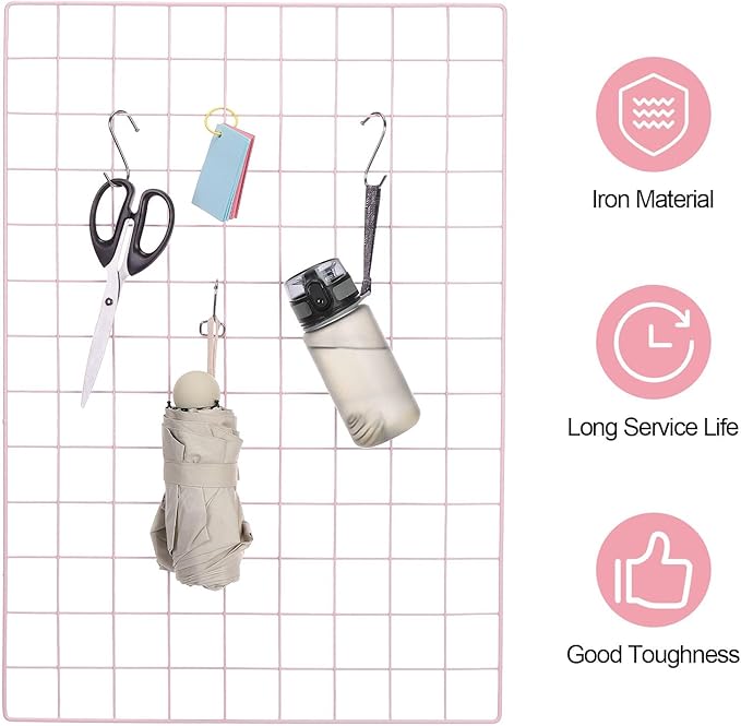 PATIKIL 16"x16" Wire Grid Panel, 2 Pack Board Photo Pictures Memo Display Grid Panels Hanging Organizer Wall Decorative Panel for Home Office Wedding, Pink