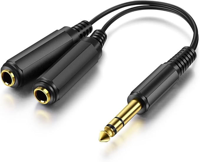 ICESPRING 1/4" 6.35mm Stereo Plug/Male to Dual 1/4" 6.35mm Jack/Female Splitter Adapter Cable Converter 0.6 feet