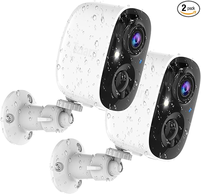 Security Cameras Wireless Outdoor,2K Indoor WiFi Wireless Cameras,Outside Battery Powered Cameras for Home Security,AI Motion Detection,Color Night Vision,Spotlight,Siren Alarm,SD/Cloud Storage,2Pack