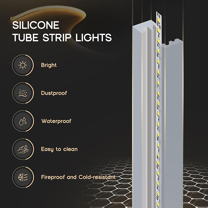 VOEWT LED Strip Lights Daylight White 6000K,65.6ft 110-120V Neon Rope Lights,Flexible Silicone Outdoor Waterproof Neon Strip Lights for Bedroom,Mirror,Kitchen Cabinet, Living Room,Halloween Decor
