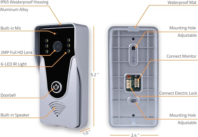 AMOCAM Wireless Video Doorbell Intercom with Monitor System, WiFi Video Intercom 1080P HD Metal Camera, 7 Inch Monitor with 32G Card Record, Tuya APP, 2-Way Audio, Unlock for Home Security System