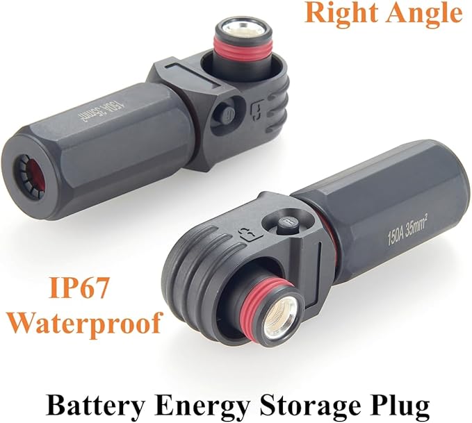 IP67 Waterproof EV Battery Container Connector Right Angle 150A 35mm² HV Energy Storage Plug,1PC (Black, 150A)